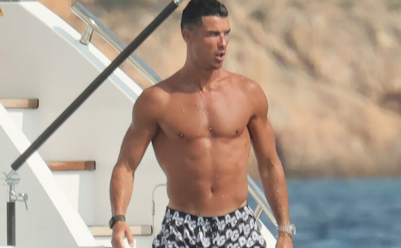Cristiano Ronaldo showing off his toned body