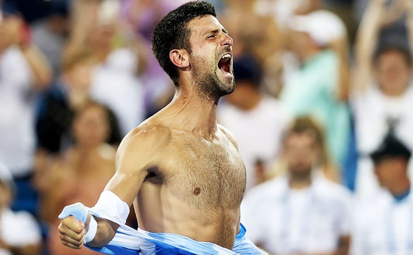 Novak Djokovic flaunts his bare torso after winning tournament