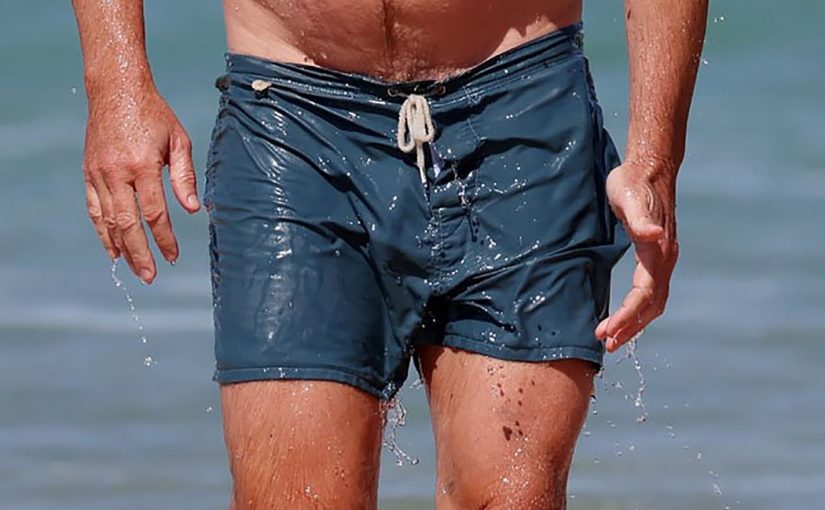 Simon Baker shirtless and huge bulge in wet shorts