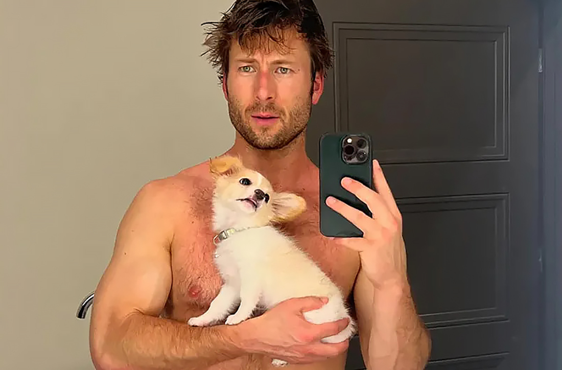 Glen Powell Shirtless and His Canine Co-Star