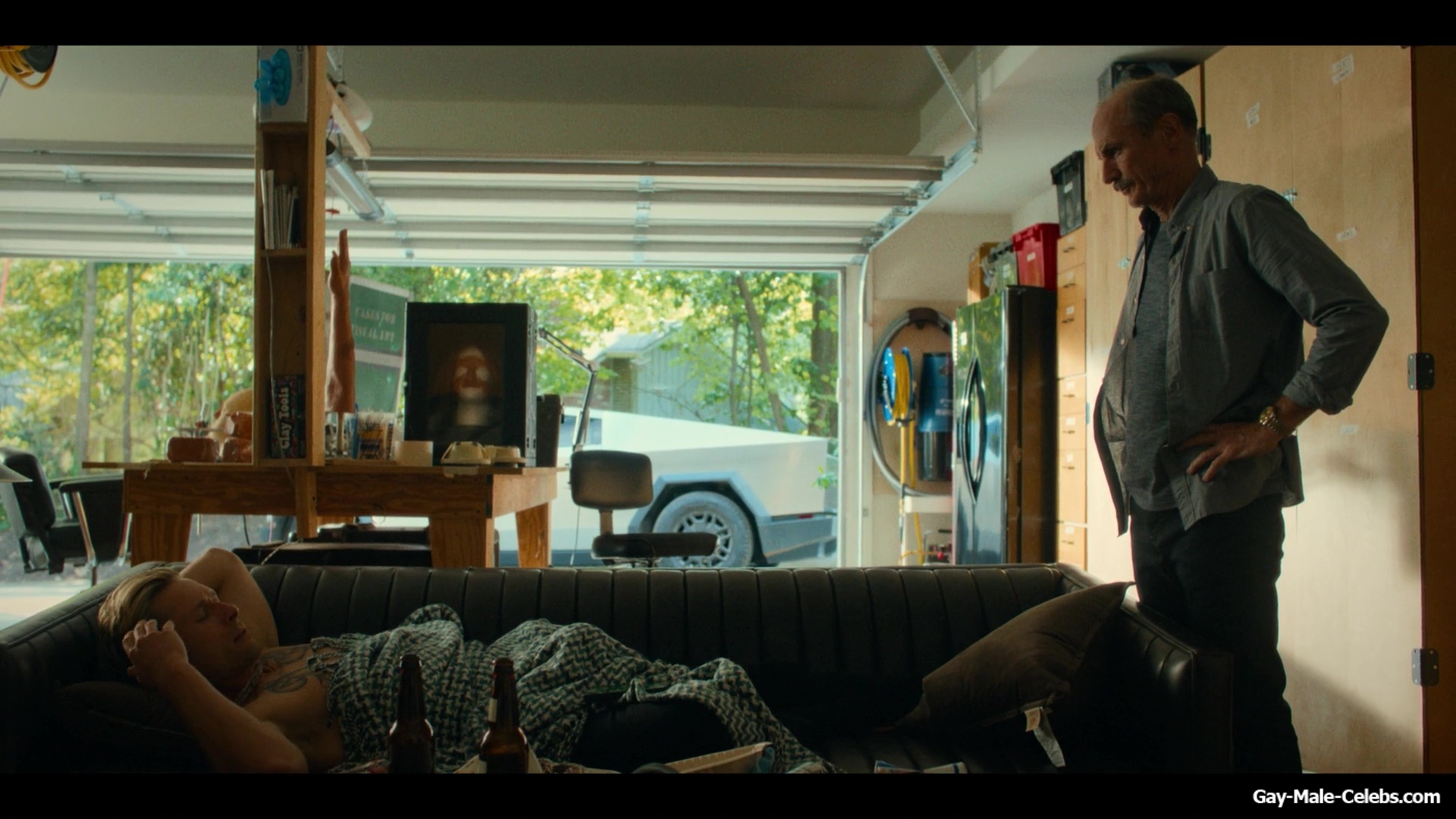 Glen Powell shirtless in Chad Powers