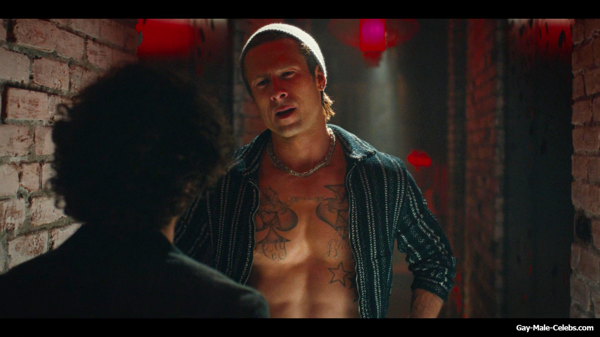 Glen Powell shirtless in Chad Powers