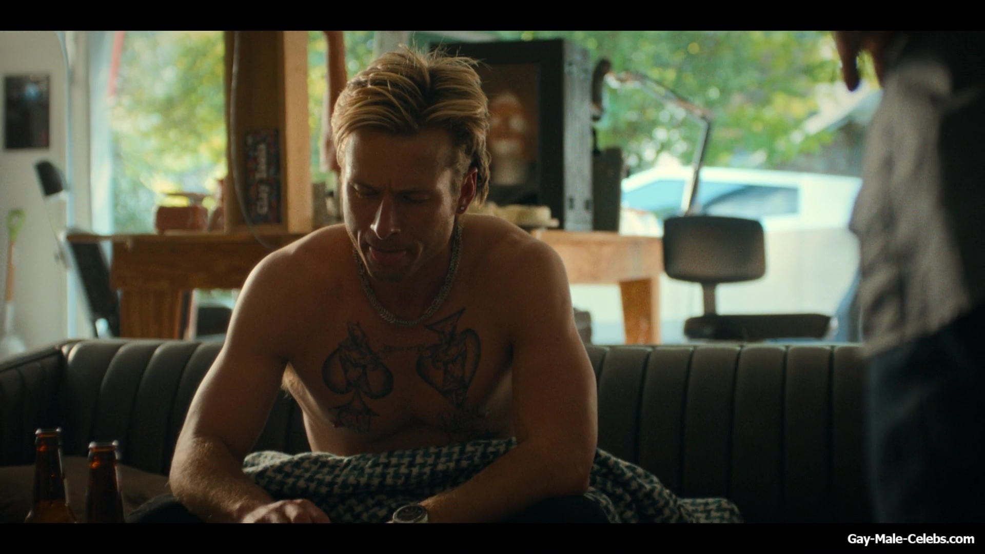 Glen Powell shirtless in Chad Powers