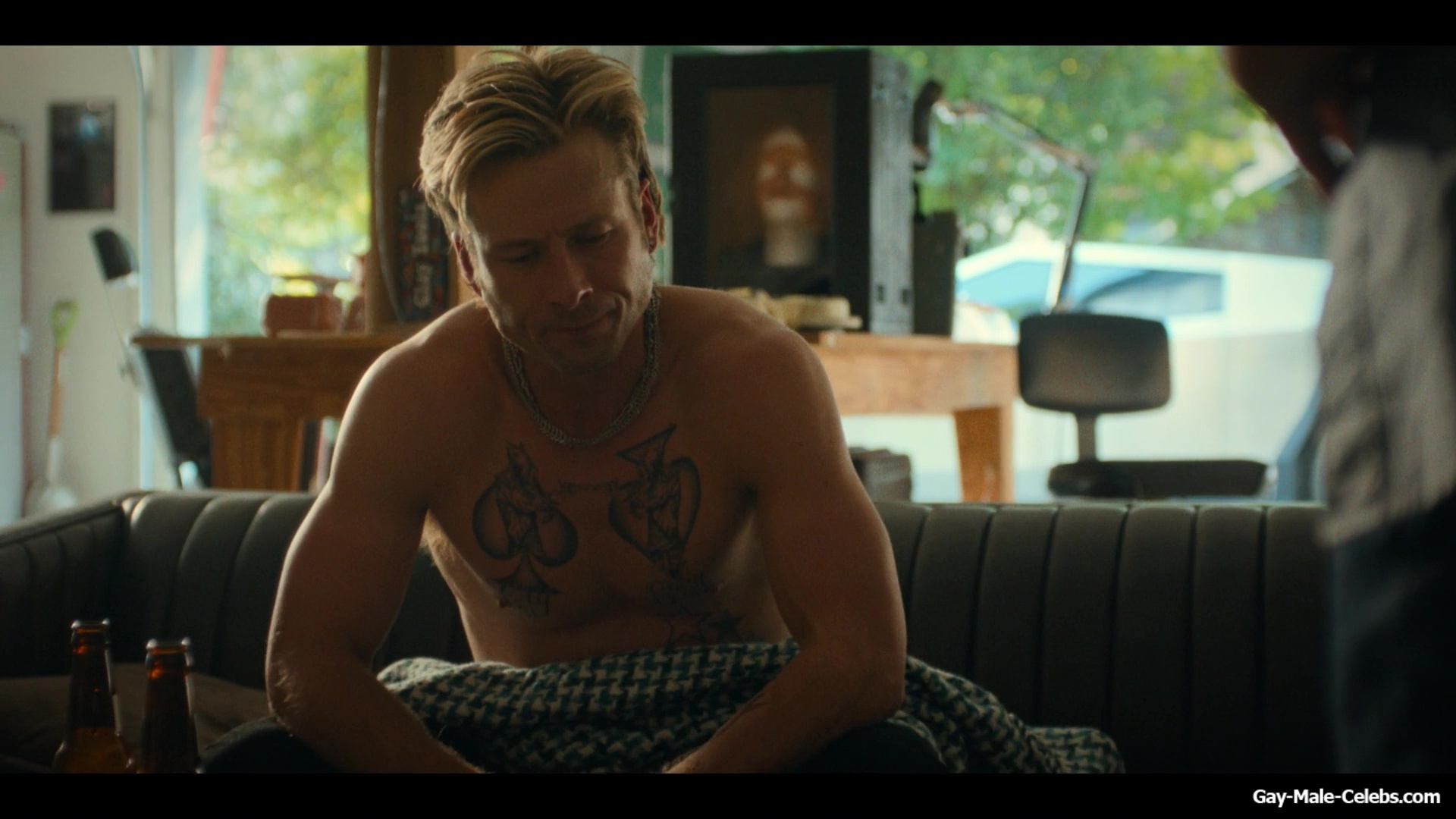 Glen Powell shirtless in Chad Powers