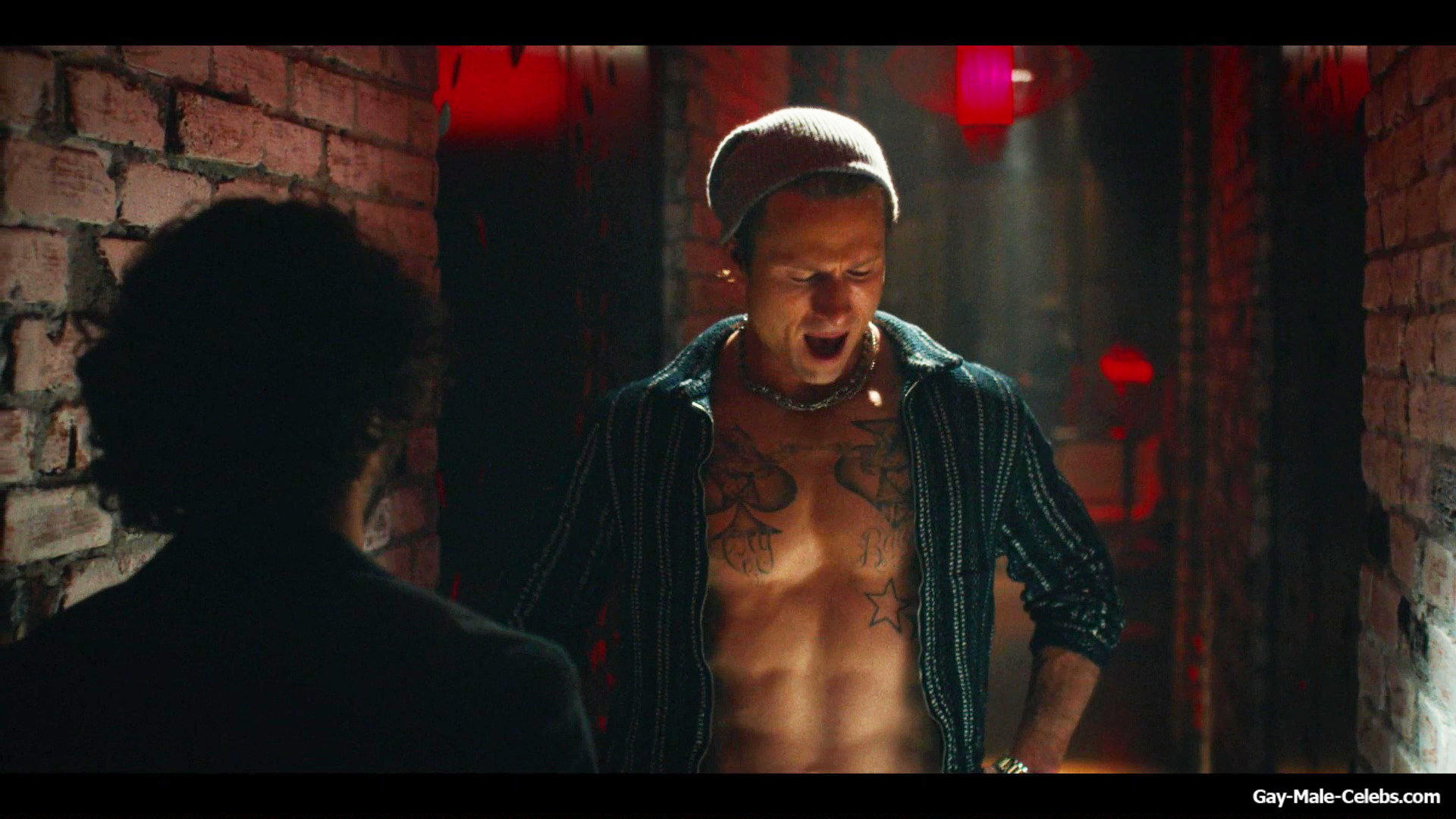 Glen Powell shirtless in Chad Powers