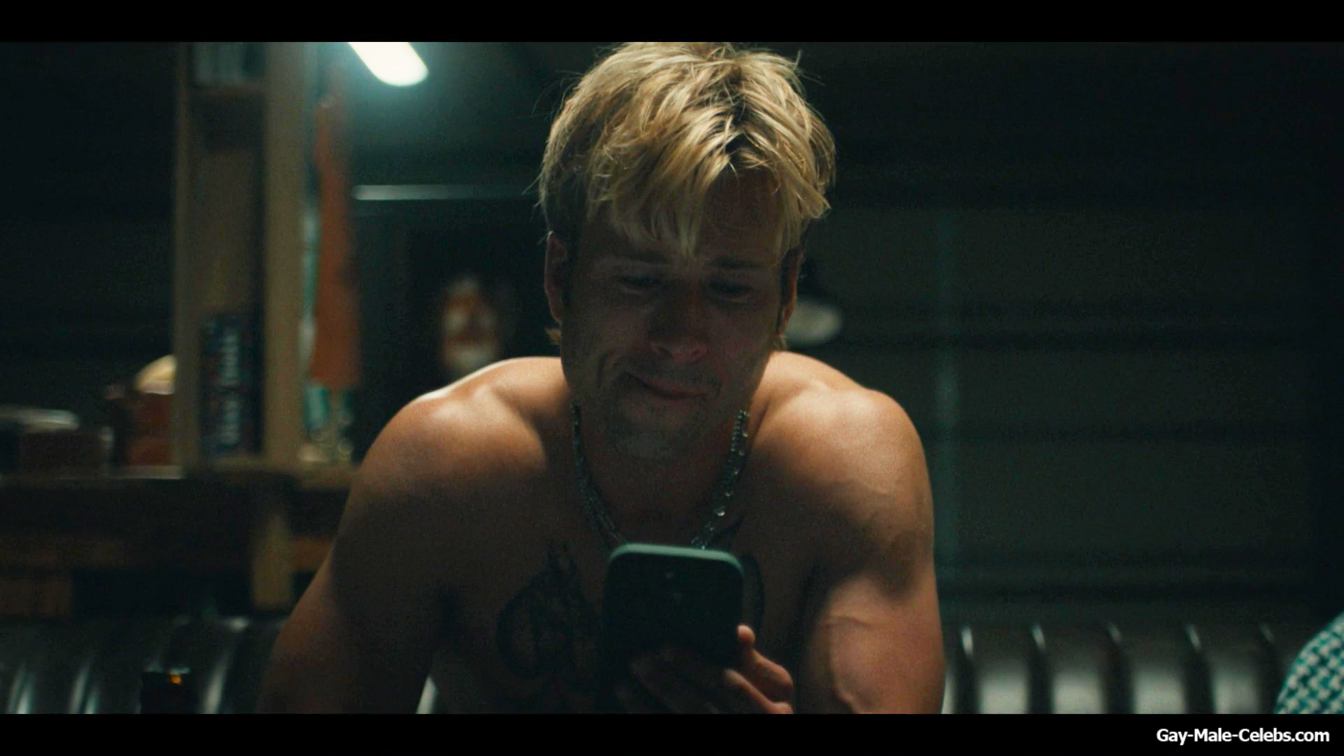 Glen Powell shirtless in Chad Powers