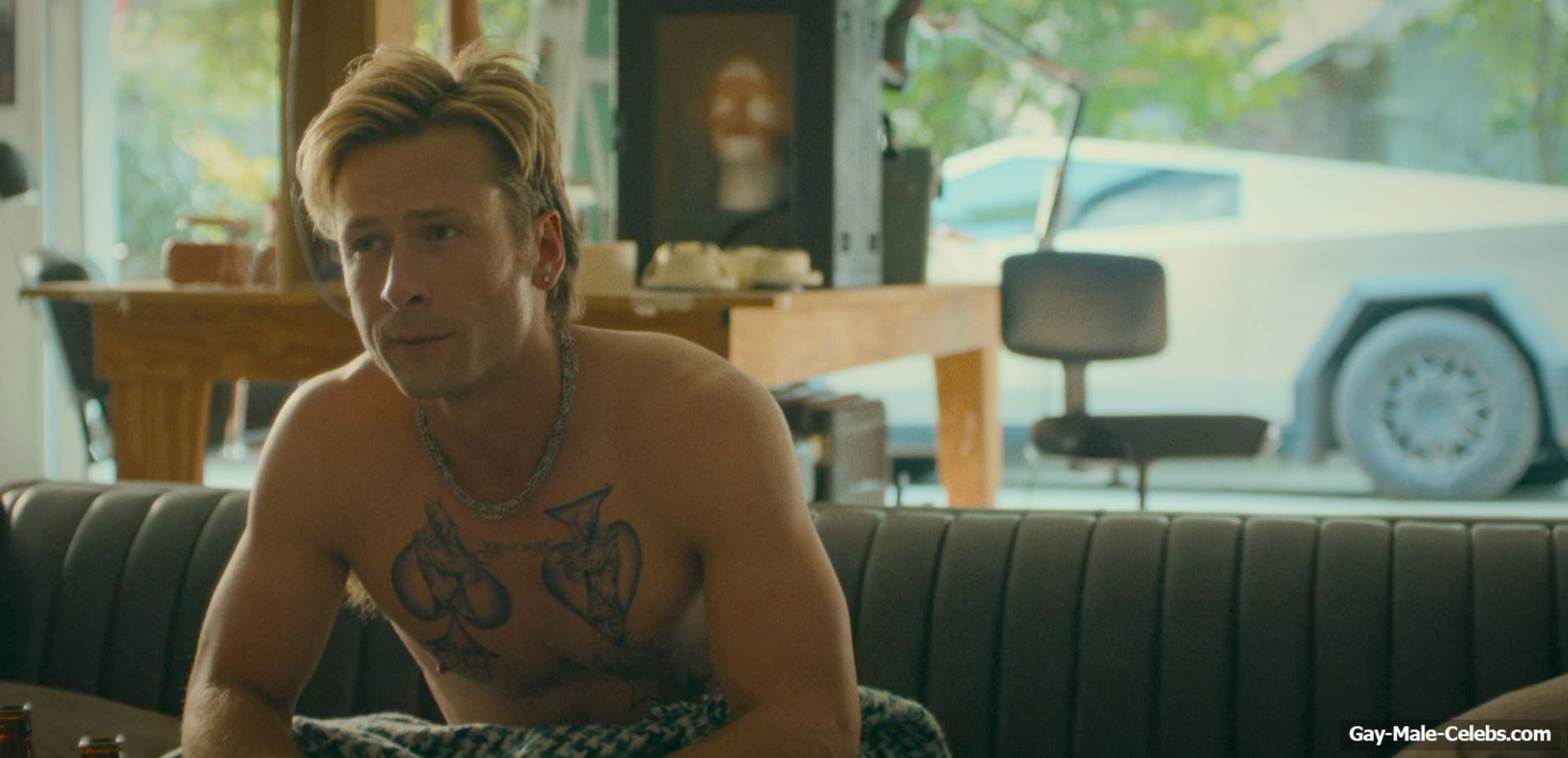 Glen Powell shirtless in Chad Powers