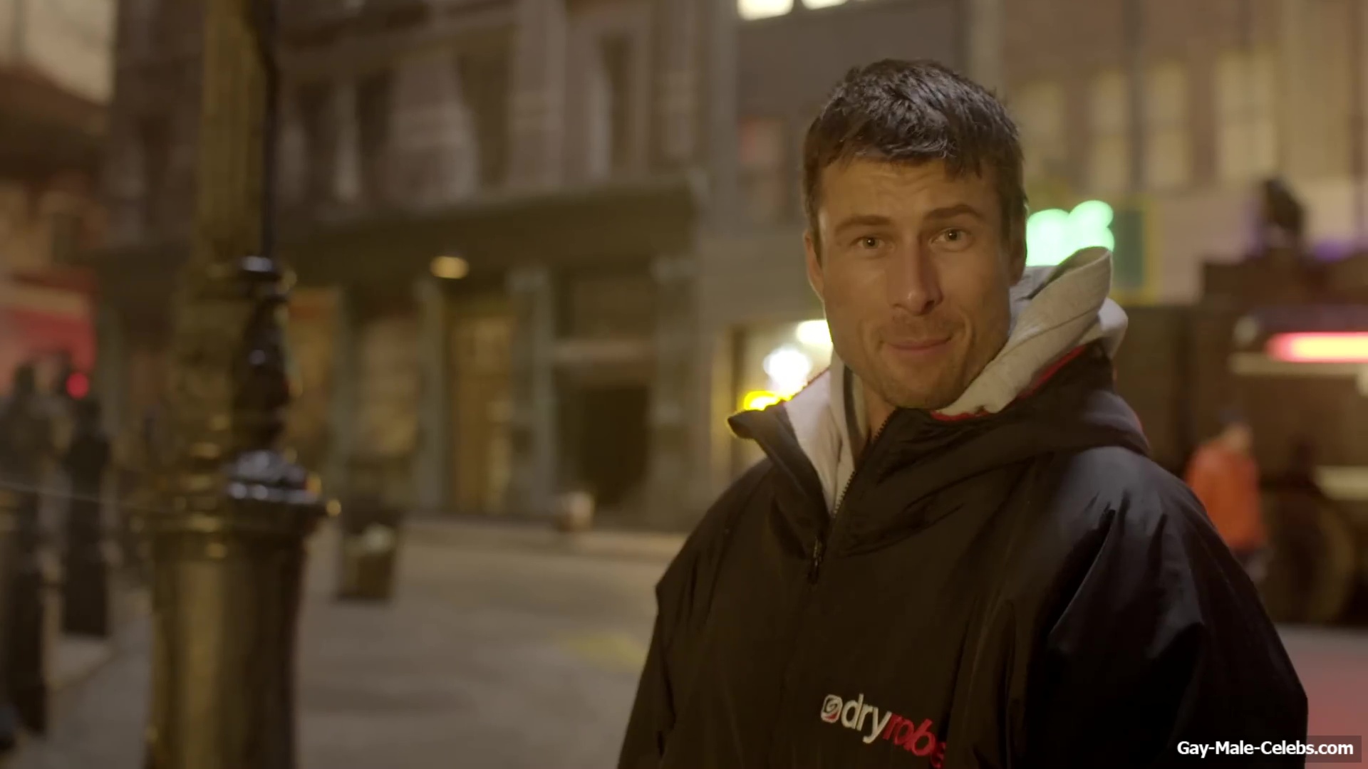 Glen Powell nude in The Running Man BTS