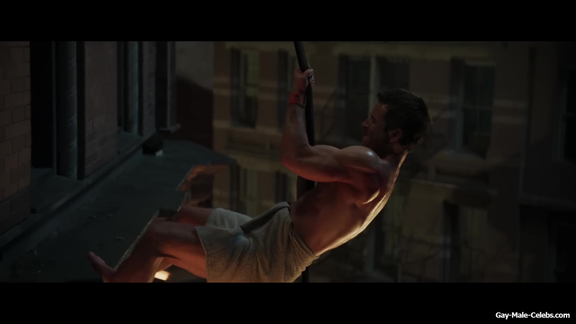 Glen Powell nude in The Running Man BTS