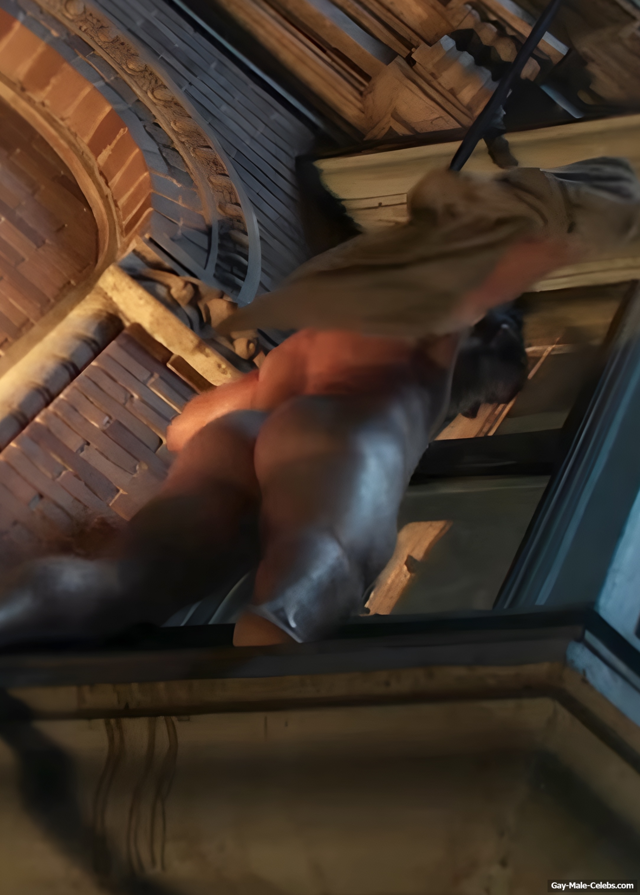 Glen Powell nude in The Running Man BTS