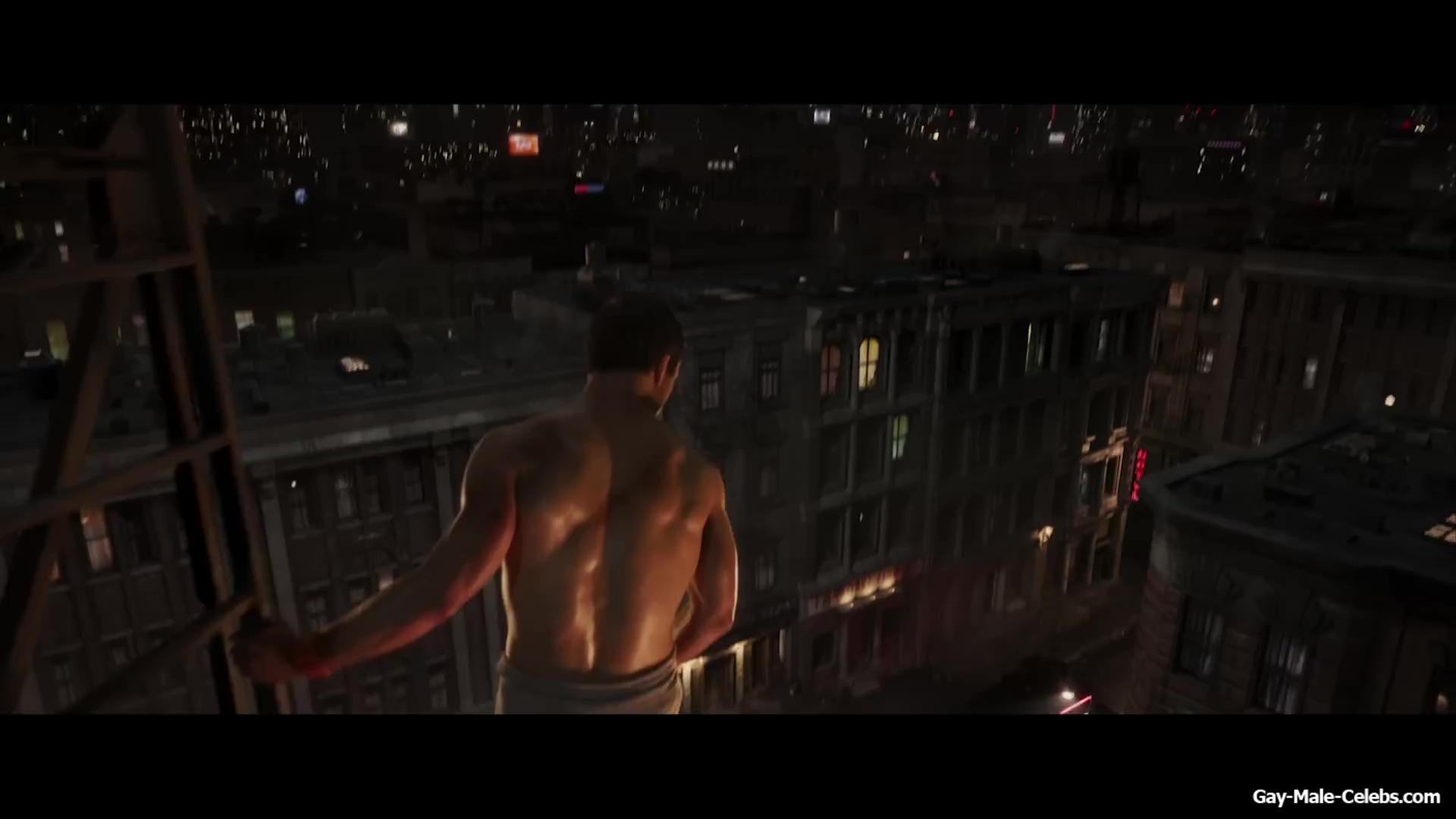 Glen Powell nude in The Running Man BTS