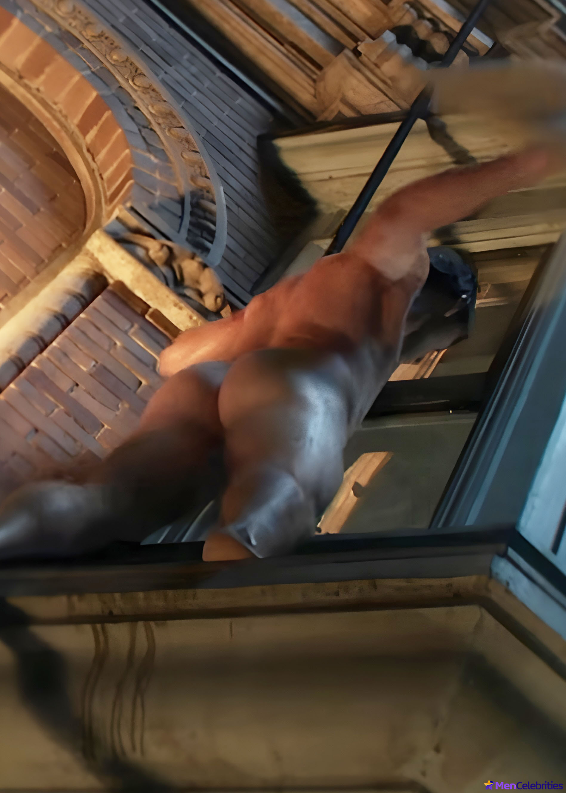 Glen Powell nude in The Running Man BTS
