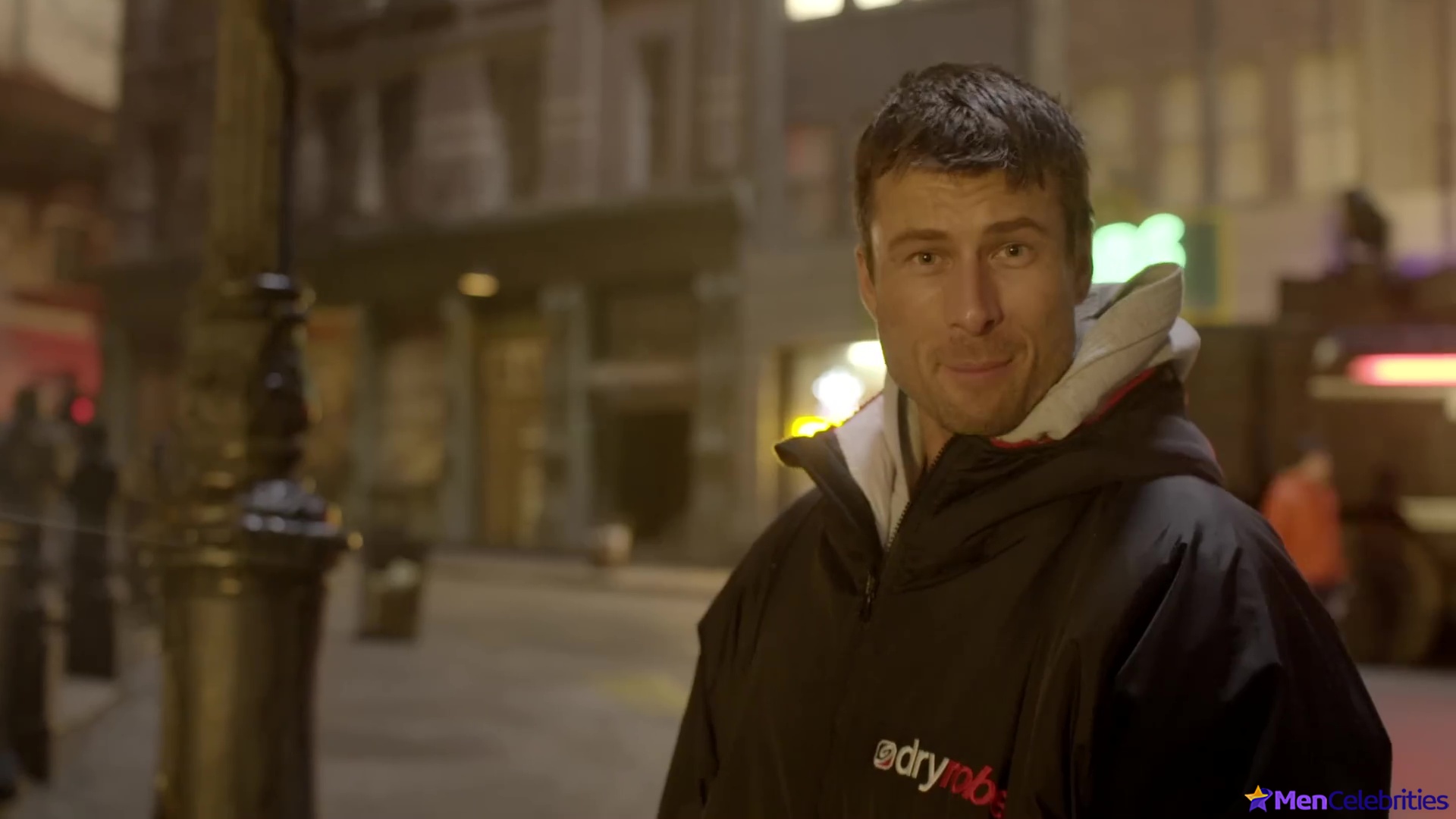 Glen Powell nude in The Running Man BTS