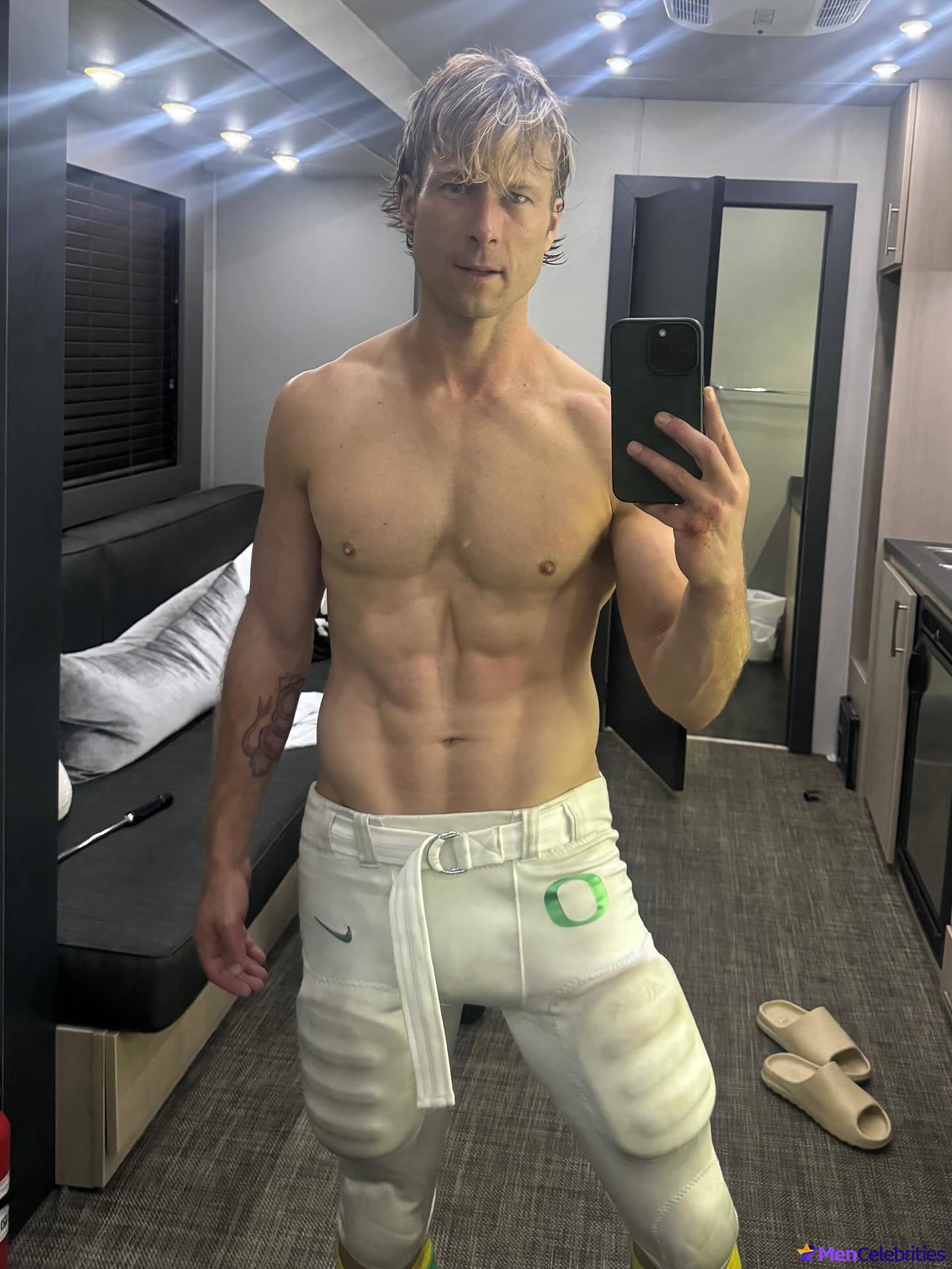 Glen Powell nude in The Running Man BTS