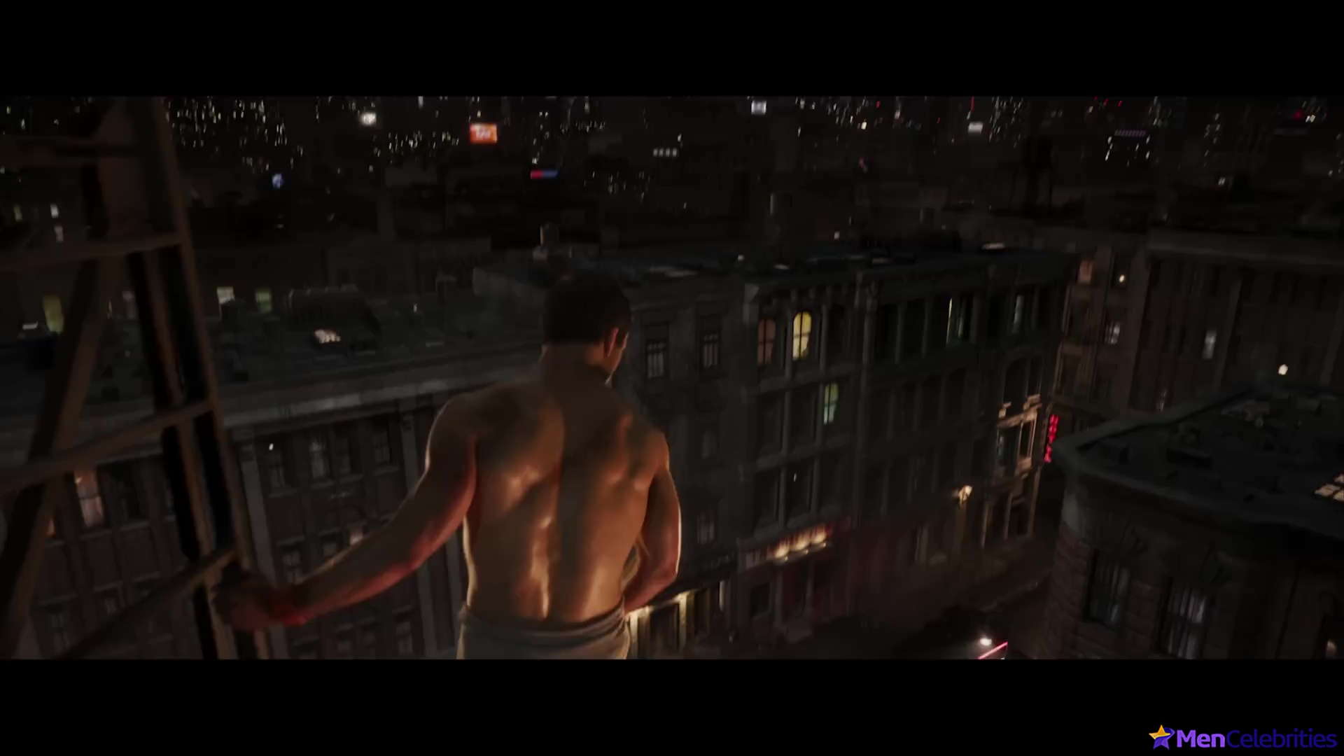 Glen Powell nude in The Running Man BTS