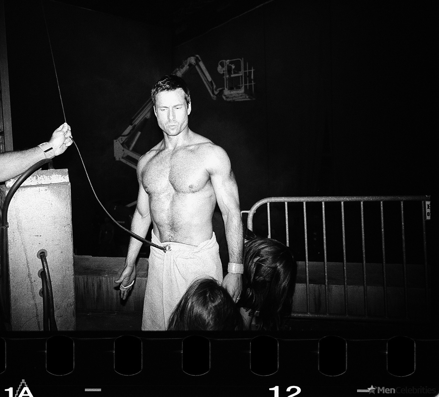 Glen Powell nude in The Running Man BTS