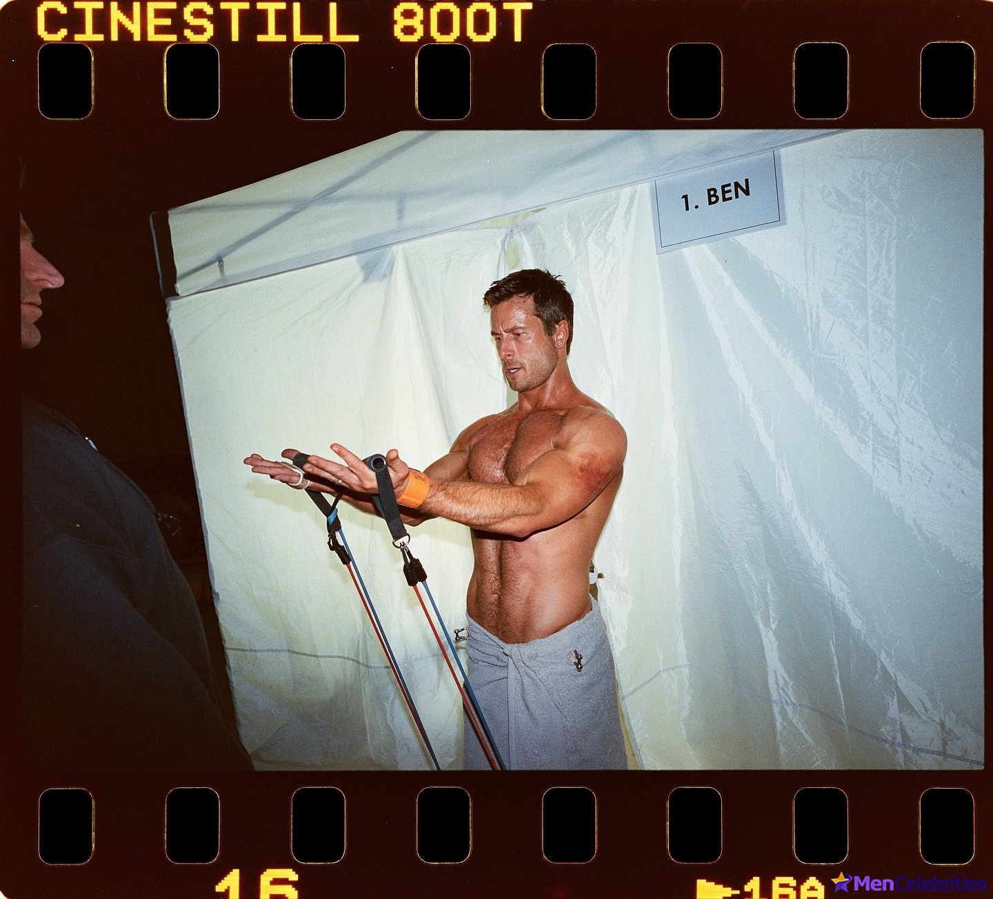 Glen Powell nude in The Running Man BTS
