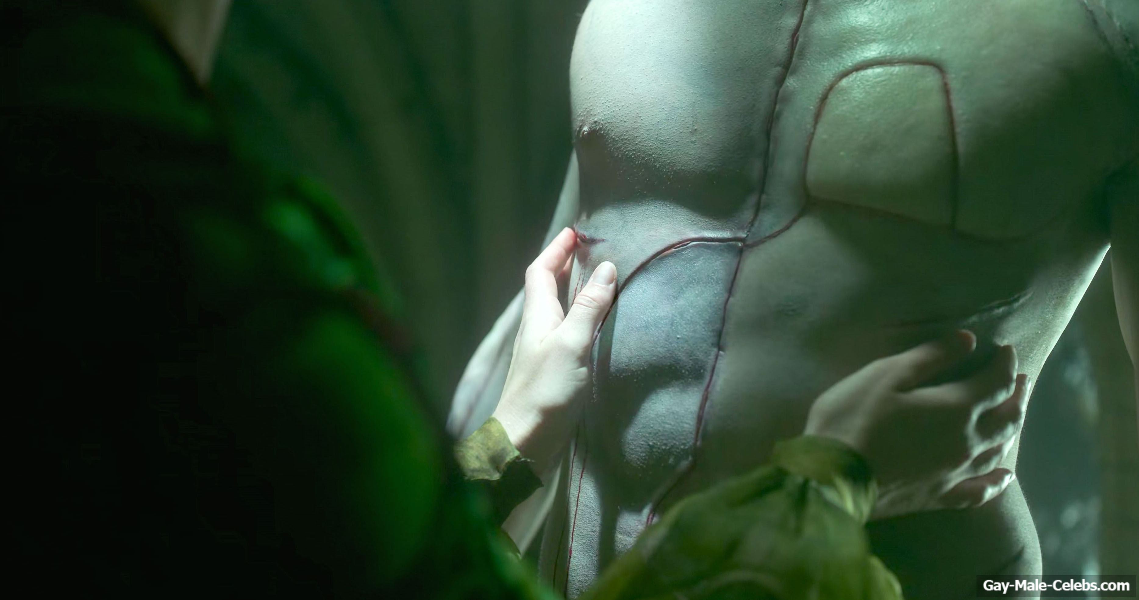 Jacob Elordi shirtless in Frankenstein