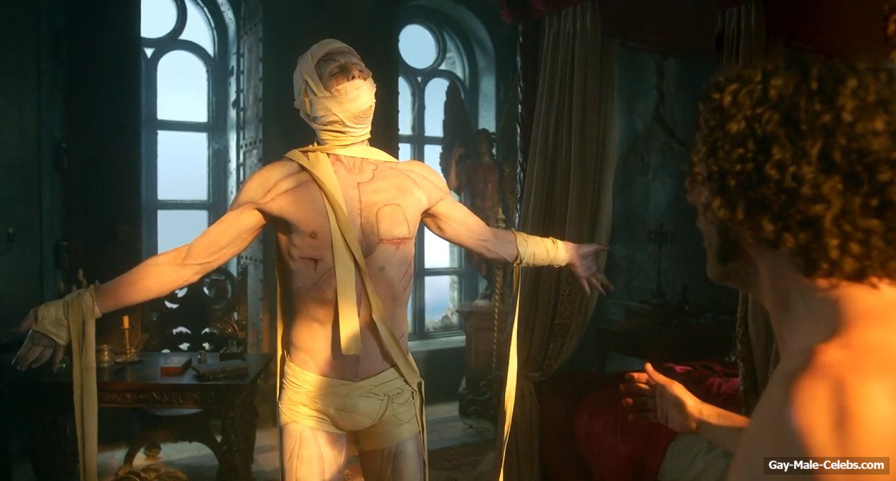 Jacob Elordi shirtless in Frankenstein