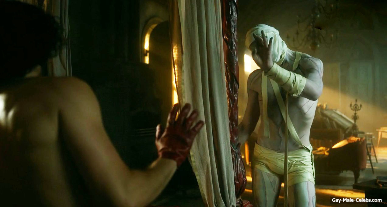 Jacob Elordi shirtless in Frankenstein