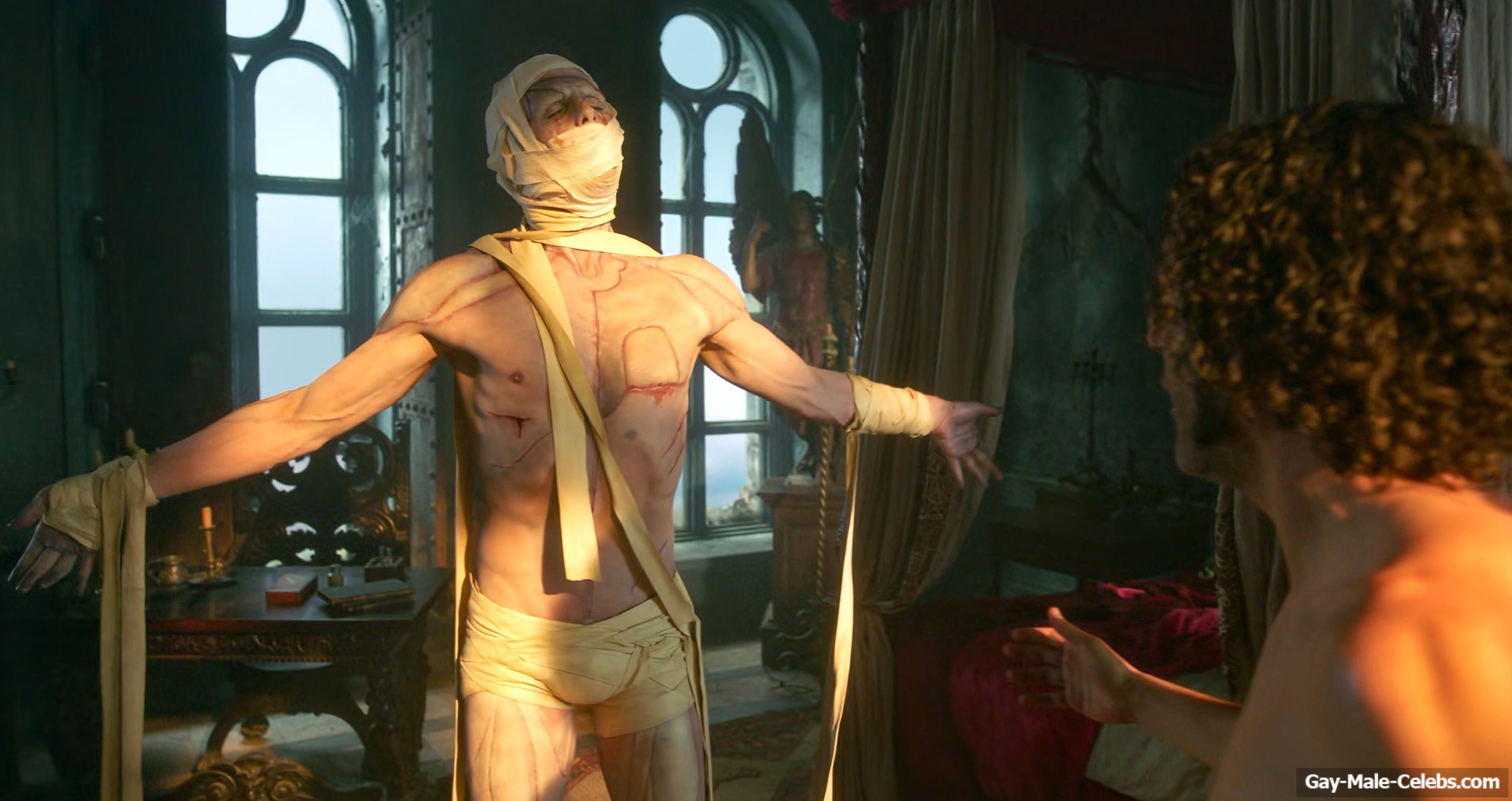 Jacob Elordi shirtless in Frankenstein