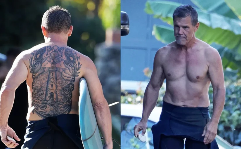 Josh Brolin Shows Off Massive New Back Tattoo While Catching Waves Site