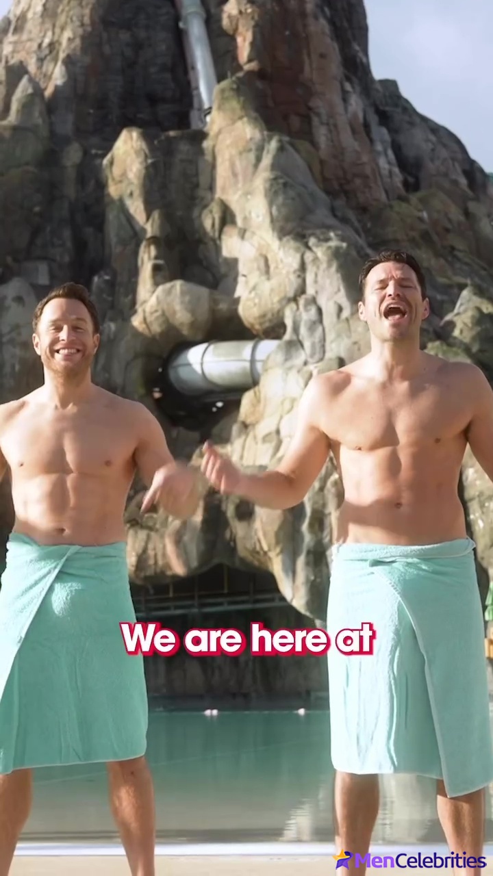 Olly Murs and Mark Wright at Universal Volcano Bay