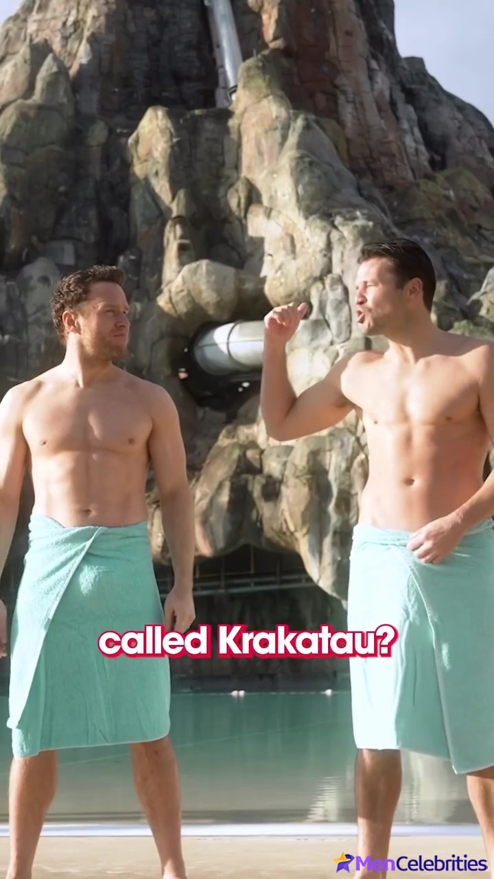 Olly Murs and Mark Wright at Universal Volcano Bay