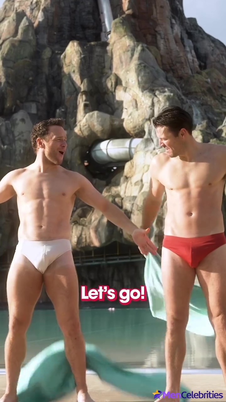 Olly Murs and Mark Wright at Universal Volcano Bay