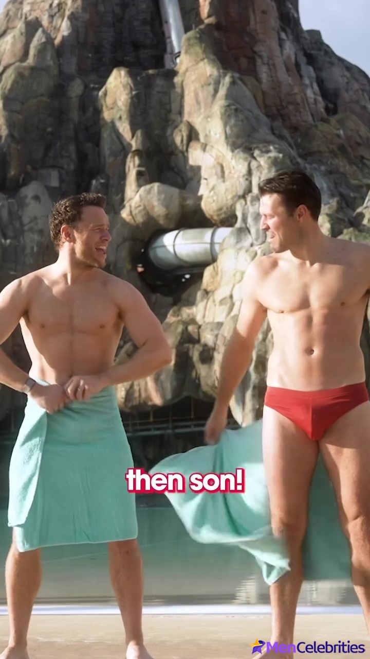 Olly Murs and Mark Wright at Universal Volcano Bay