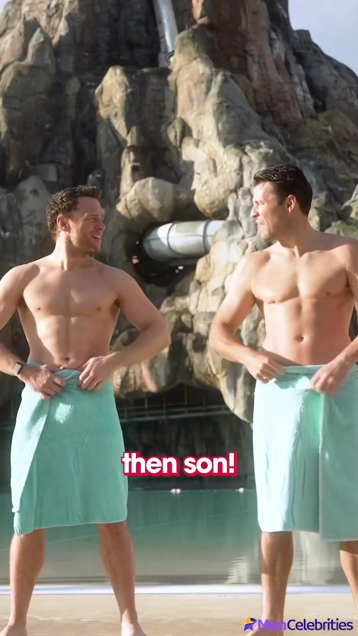 Olly Murs and Mark Wright at Universal Volcano Bay