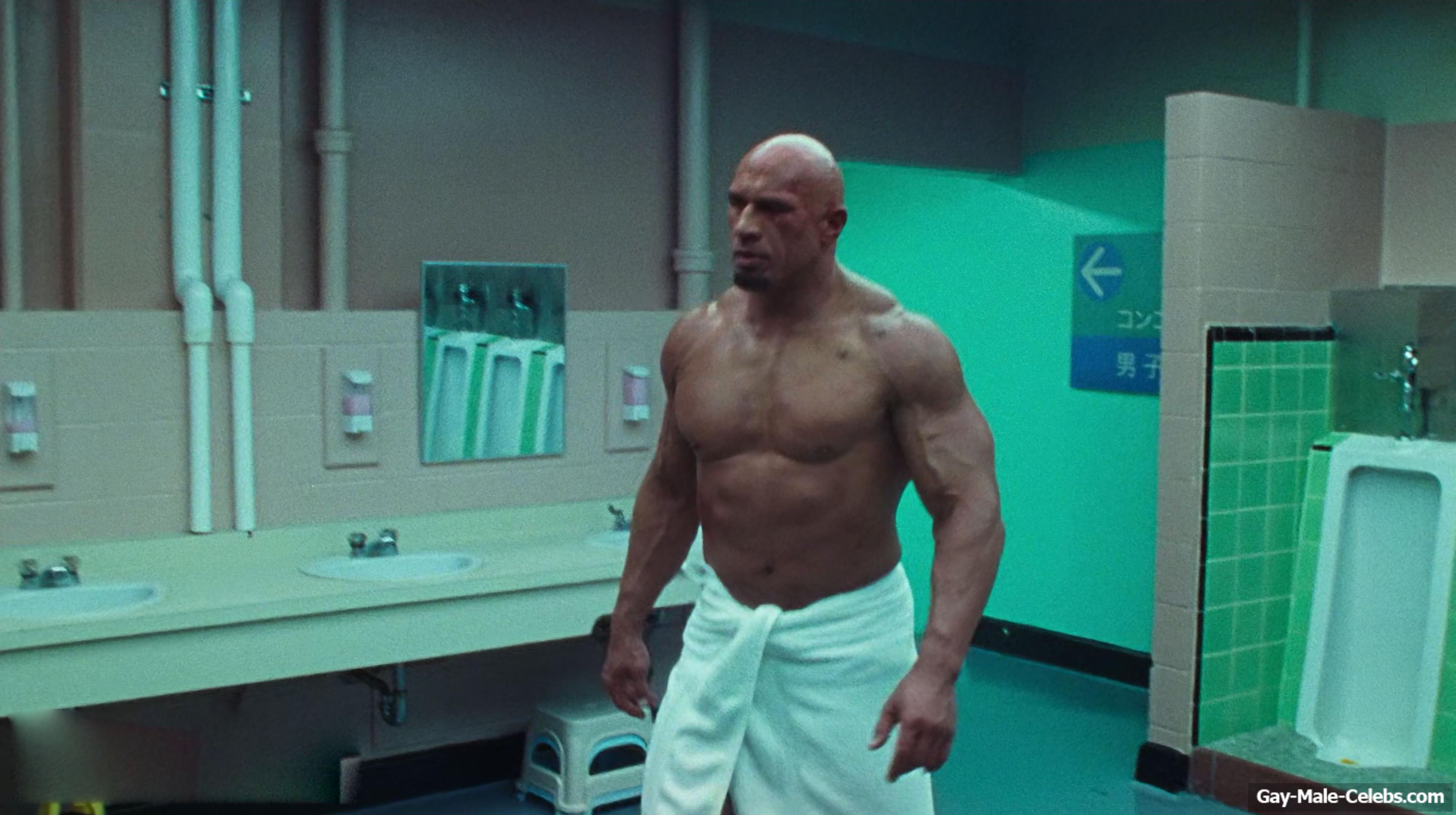 Dwayne Johnson shirtles in The Smashing Machine