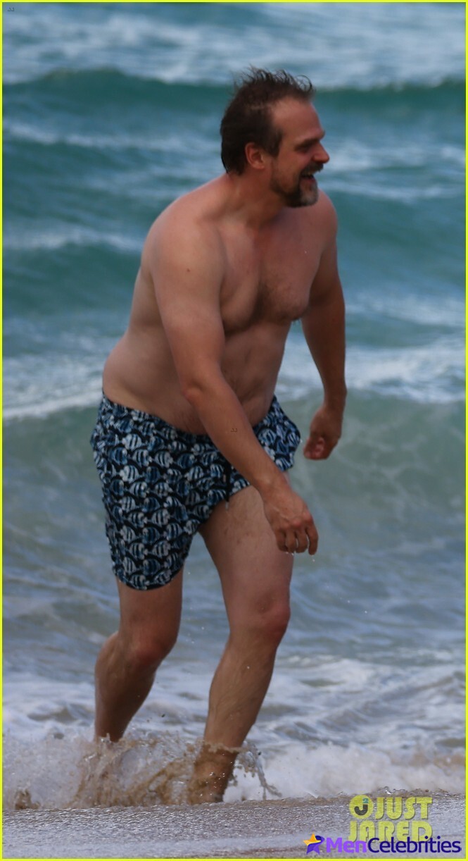 David Harbour on beach