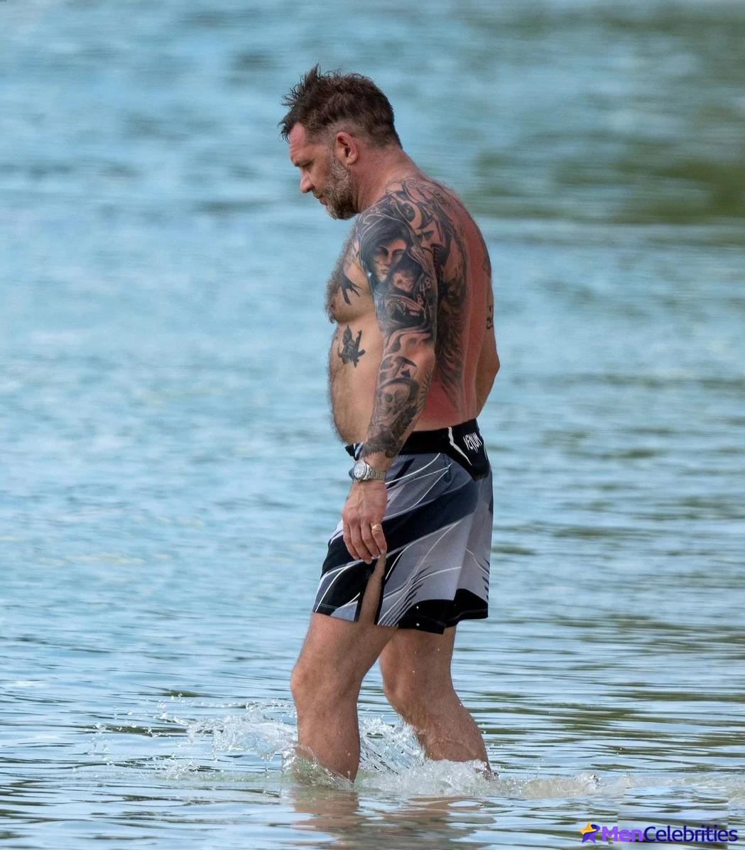 Tom Hardy Goes Shirtless During a Beach Day in Barbados