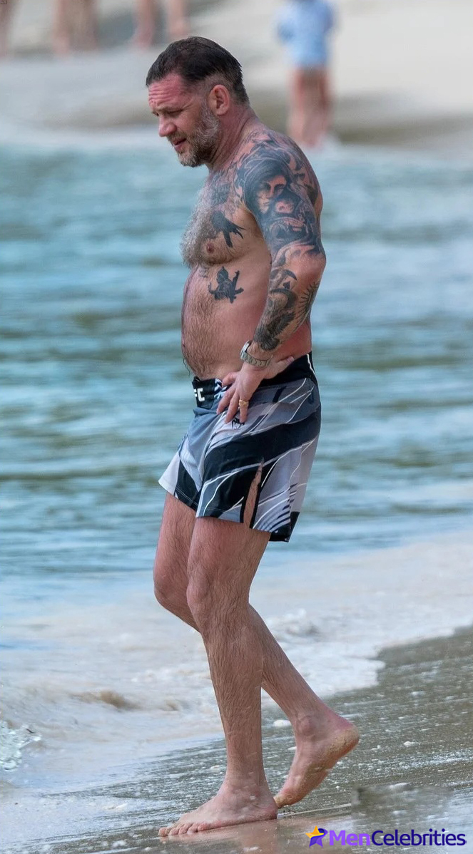 Tom Hardy Goes Shirtless During a Beach Day in Barbados