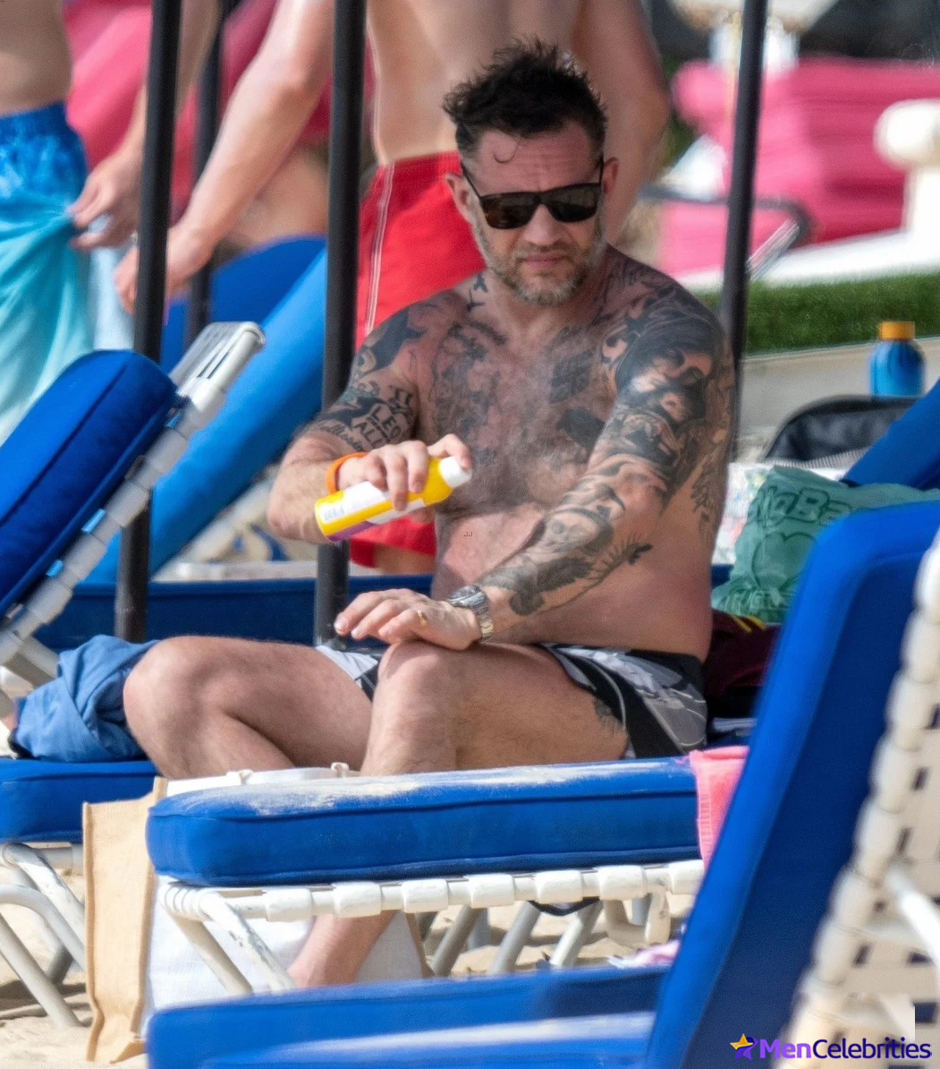 Tom Hardy Goes Shirtless During a Beach Day in Barbados