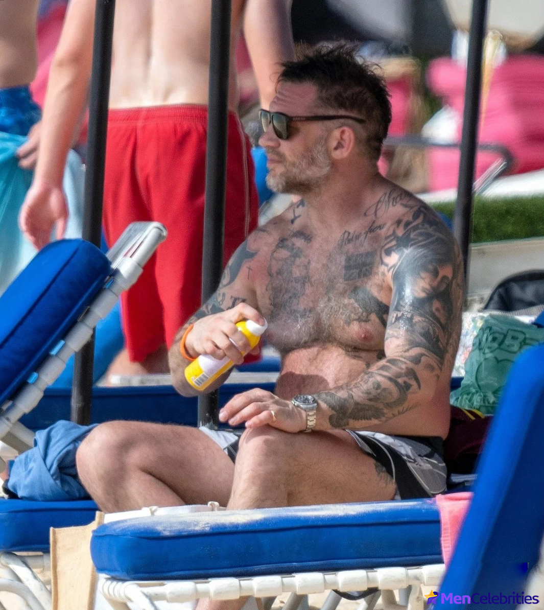 Tom Hardy Goes Shirtless During a Beach Day in Barbados