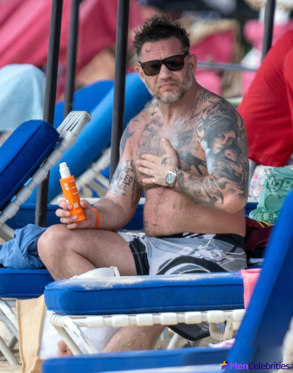 Tom Hardy Goes Shirtless During a Beach Day in Barbados