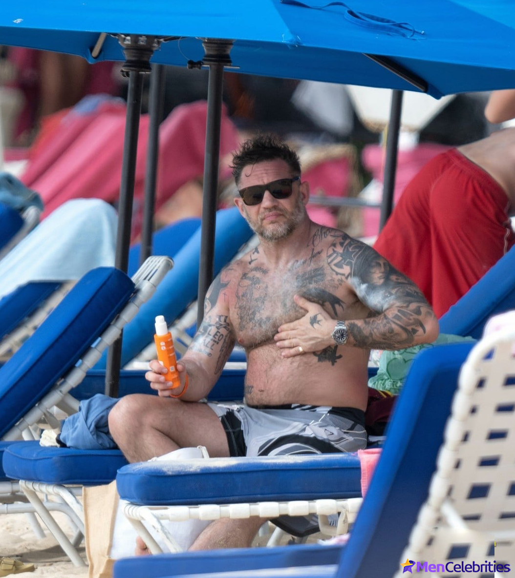 Tom Hardy Goes Shirtless During a Beach Day in Barbados