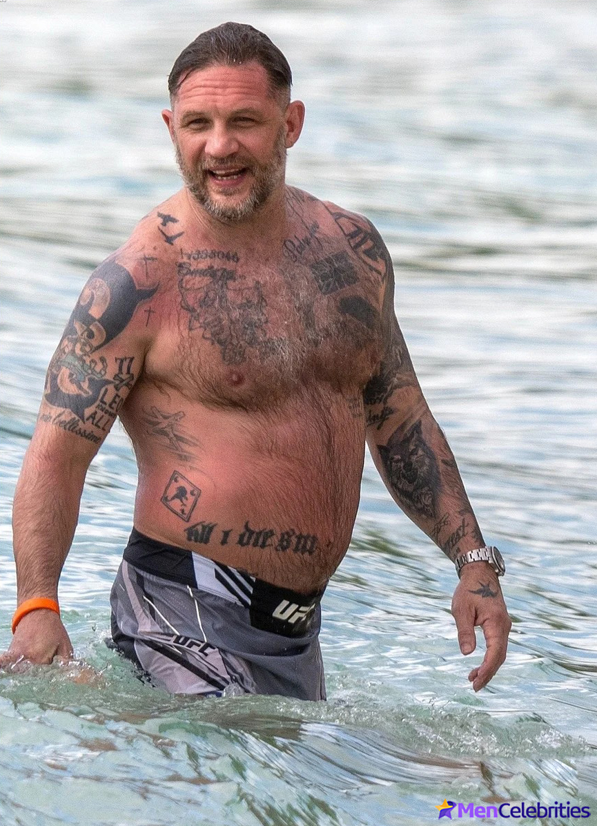 Tom Hardy Goes Shirtless During a Beach Day in Barbados