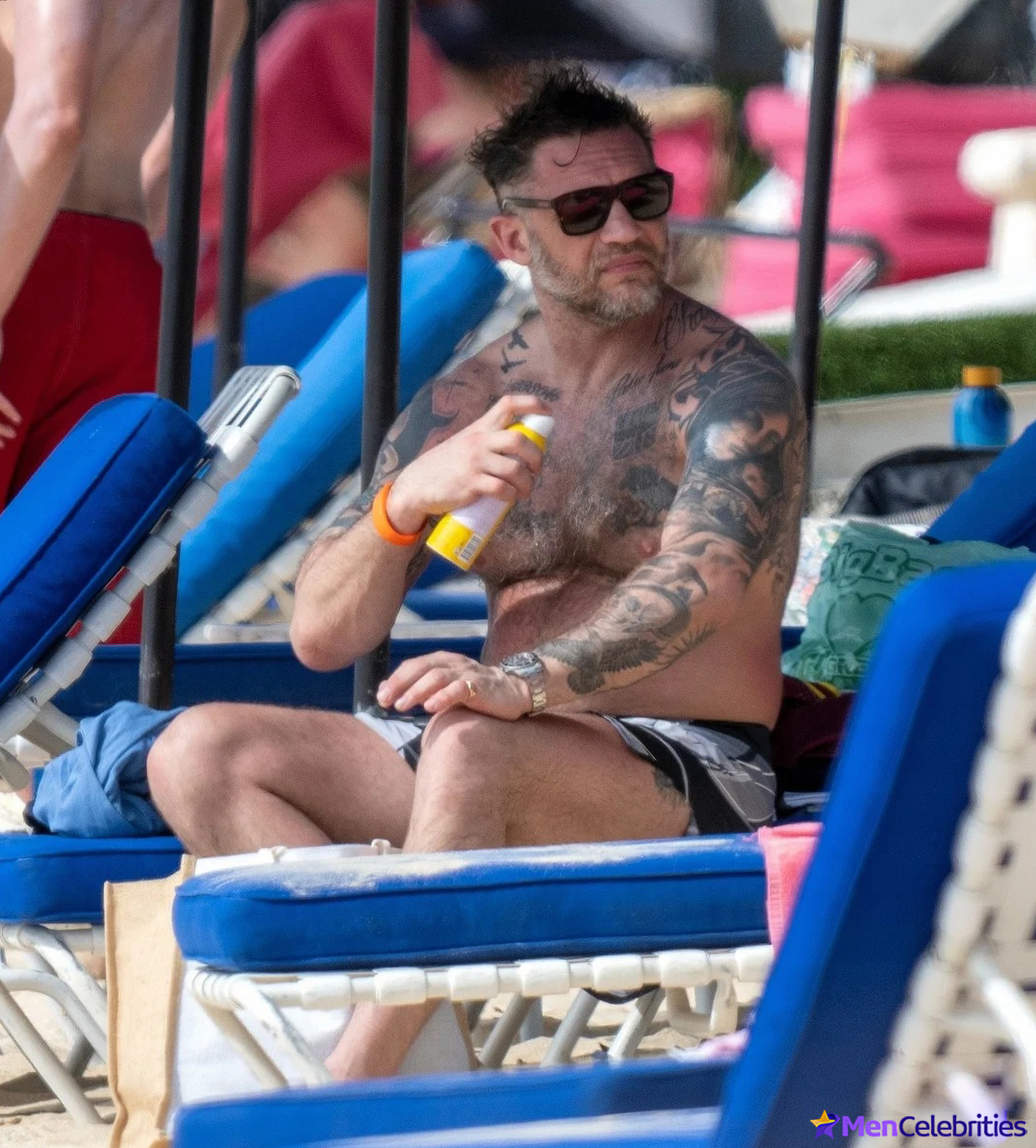 Tom Hardy Goes Shirtless During a Beach Day in Barbados
