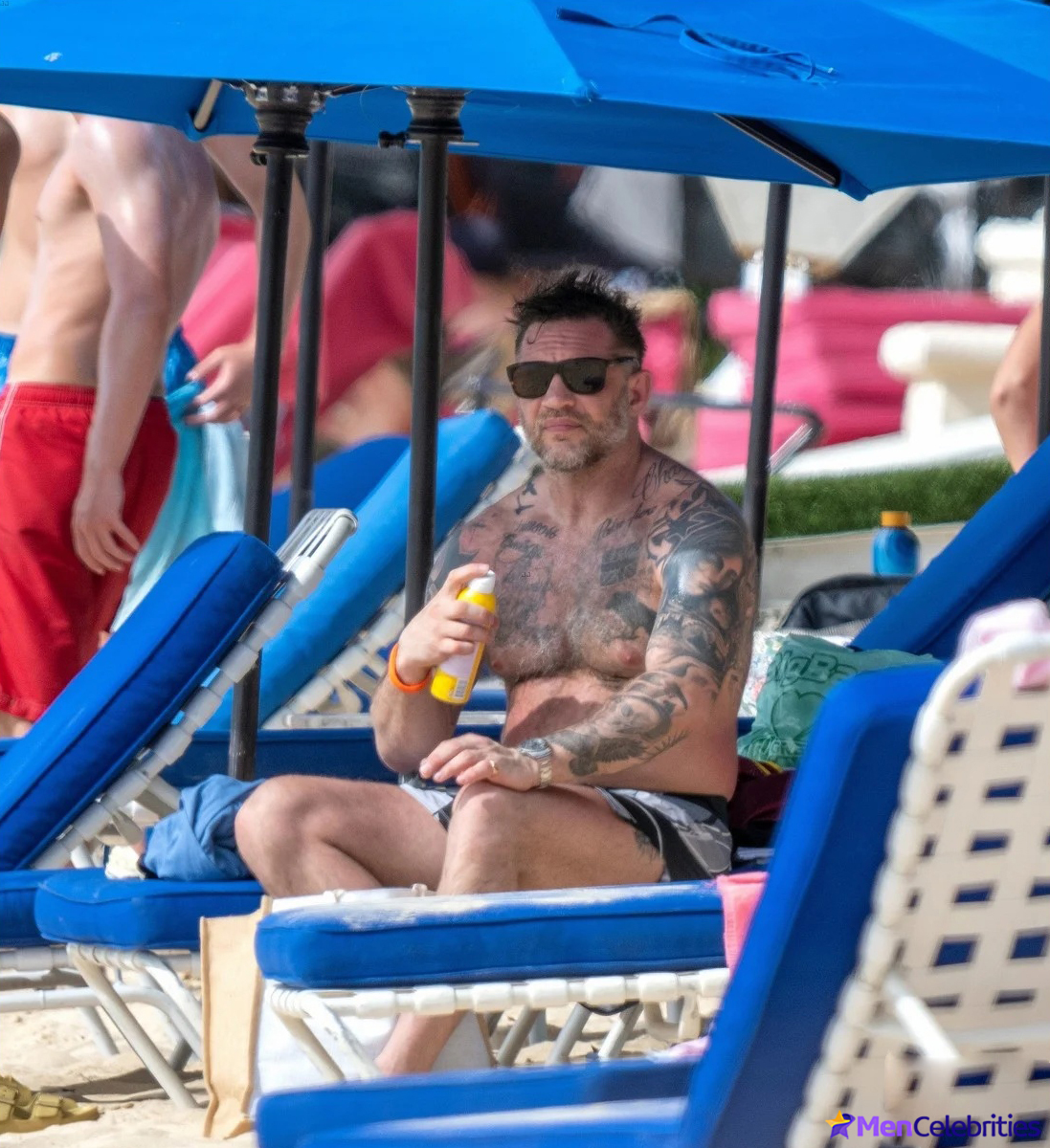 Tom Hardy Goes Shirtless During a Beach Day in Barbados