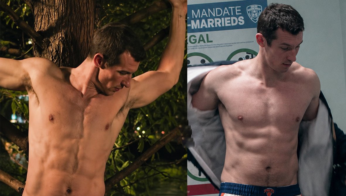 Callum Turner Shows Off His Ripped Body in Tight Black Trunks