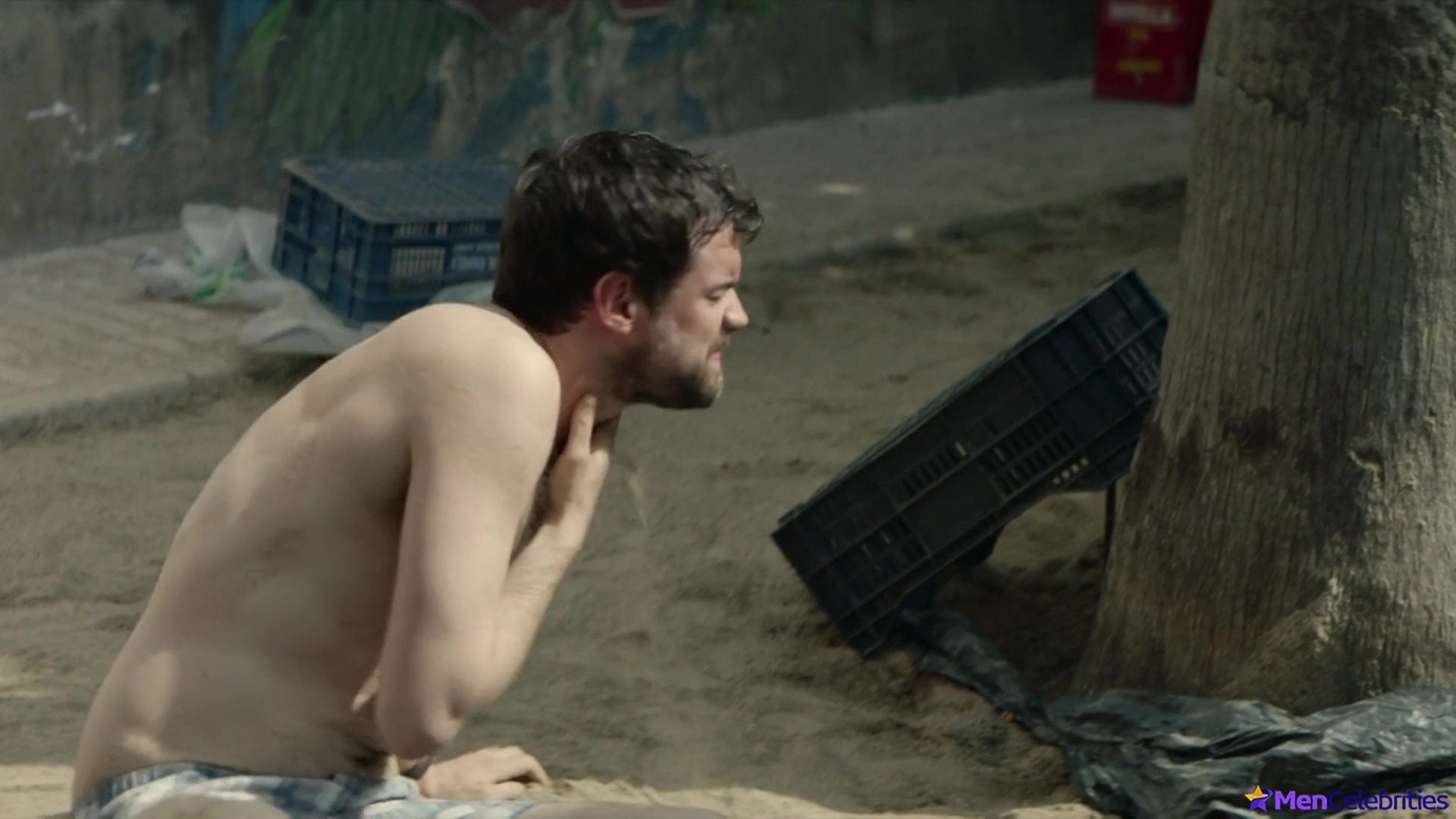 Jack Whitehall shirtless in Bounty Hunters