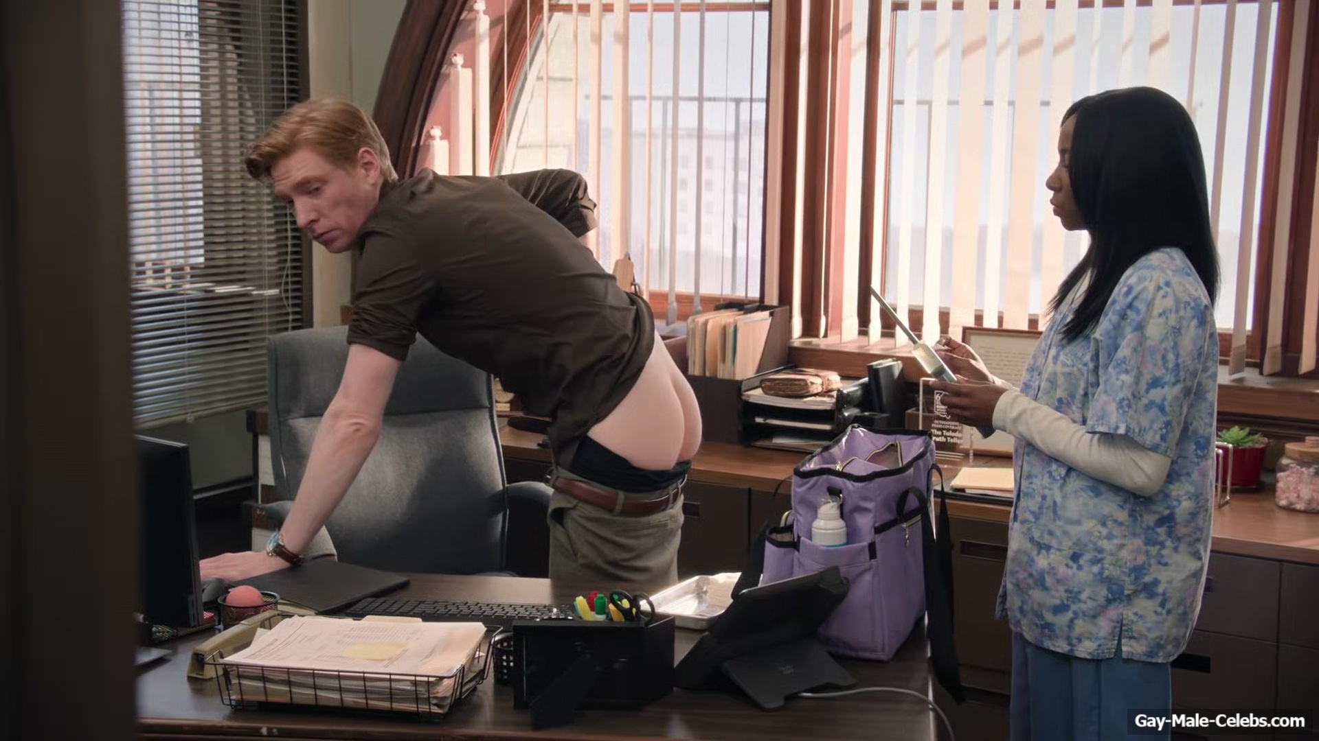 Domhnall Gleeson Bare Butt Scenes in The Paper