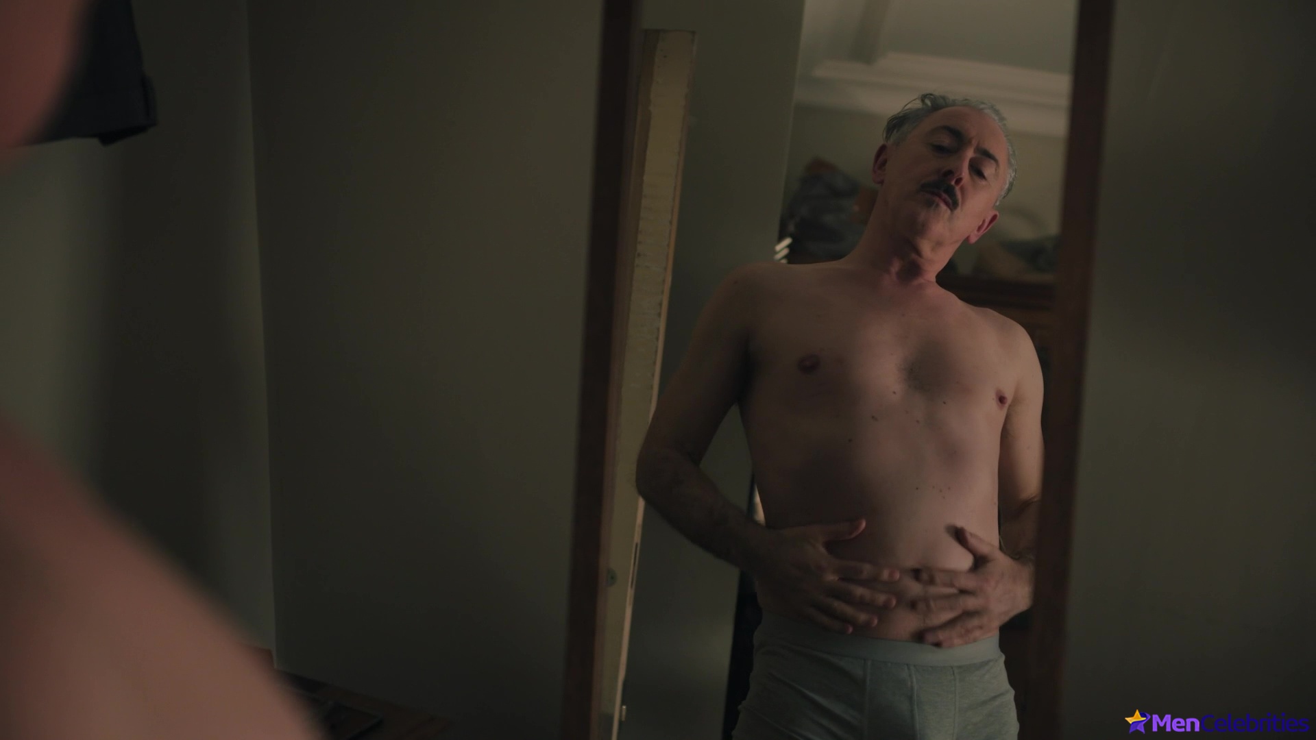 Alan Cumming cock bulge and jerk off scenes in Tip Toe