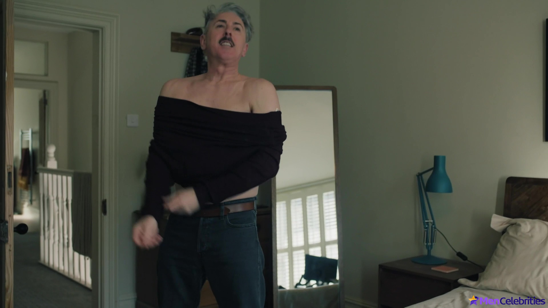 Alan Cumming cock bulge and jerk off scenes in Tip Toe